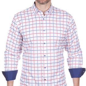 White with red and blue gingham